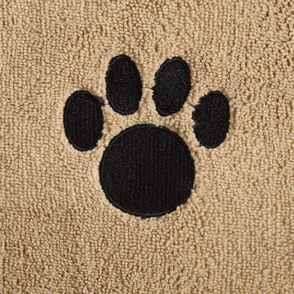 Pet Drying Collection Embroidered Terry Microfiber, Towel X-Large, 41X23.5", Taupe with Black Paw Print
